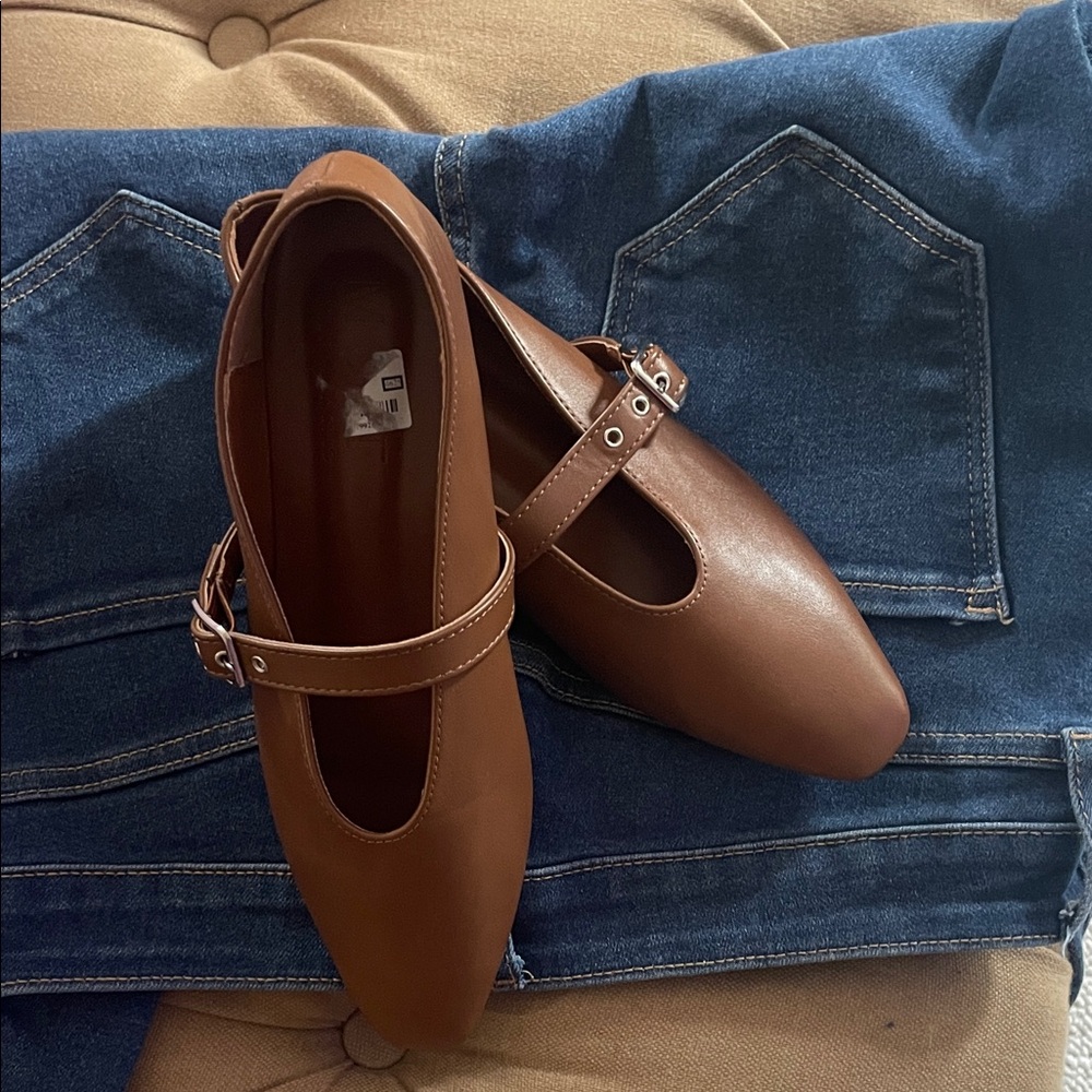 MOTF Brown Mary Jane Flats with Buckle Strap